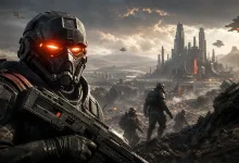 Armored futuristic soldiers advance through a ruined city in a conceptual scene for the next Killzone project.