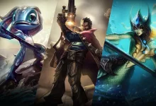 Artwork featuring Fizz, Graves, and Nami from League of Legends Classic's Bilgewater champion batch.
