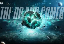 WSCI artwork showing a glowing fractured stone floating above a cosmic whirlpool, surrounded by stars and event text.