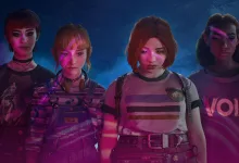 Four characters from Don't Nod's Lost Records: Bloom & Rage posed together under blue and magenta lighting