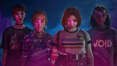 Four characters from Don't Nod's Lost Records: Bloom & Rage posed together under blue and magenta lighting