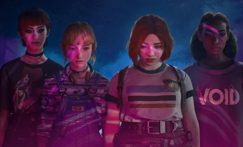 Four characters from Don't Nod's Lost Records: Bloom & Rage posed together under blue and magenta lighting