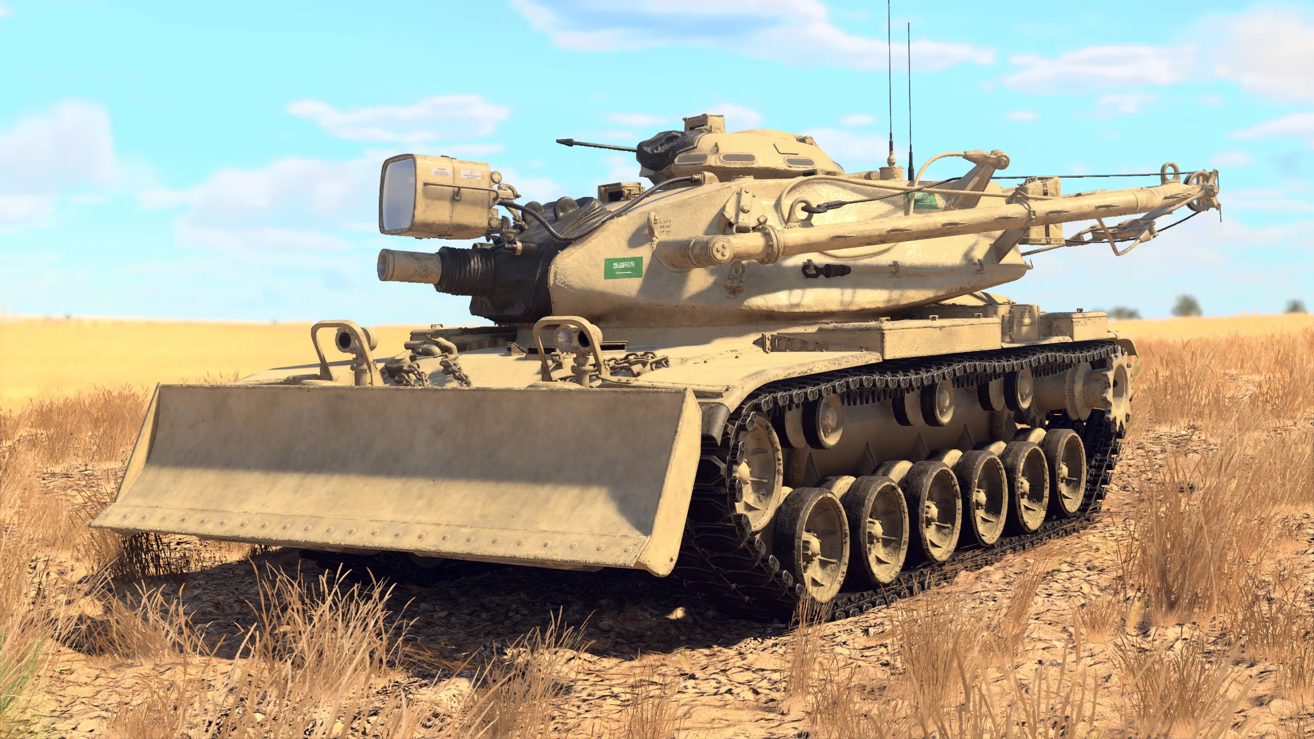 M728 CEV tank with Saudi markings in a desert setting