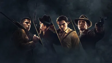 Promotional artwork showing four Mafia: The Old Country characters against a dark background.