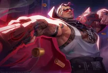 Stylized Marvel Rivals character lunging forward as bullets fly around him.