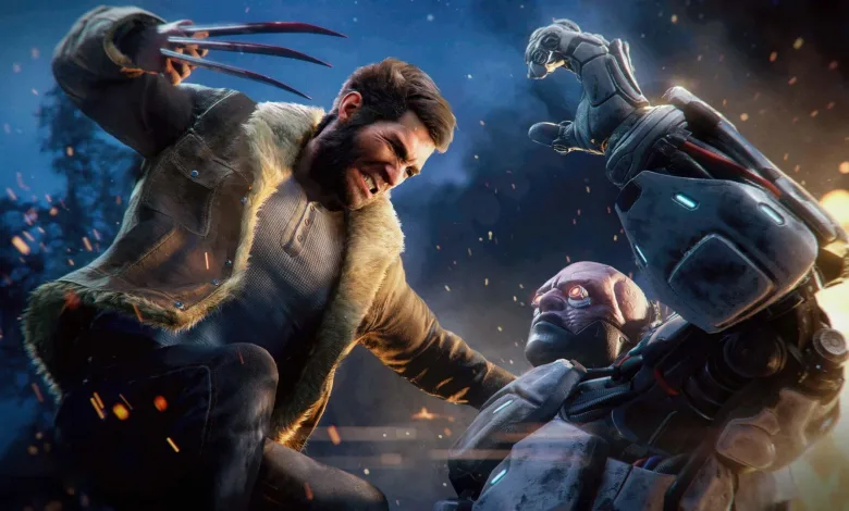 Marvel's Wolverine attacks armored enemies with his claws during a combat encounter