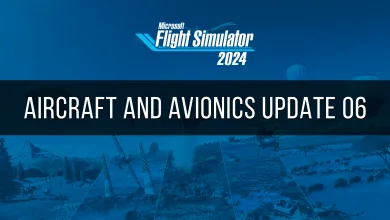 Blue Microsoft Flight Simulator 2024 banner for Aircraft and Avionics Update 06, with a collage of aircraft and simulator scenery.