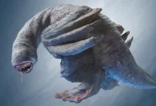 Khezu flies against a pale sky in Monster Hunter Wilds: Ascendance