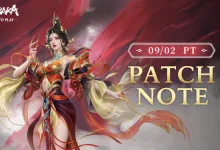 Red-clad warrior in ornate armor appears in NARAKA: BLADEPOINT artwork for the 09/02 PT patch note