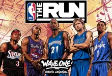 Illustrated NBA The Run artwork shows five basketball legends in team uniforms beneath the game's logo.