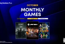 PlayStation Plus October Monthly Games artwork showing covers for Hunt: Showdown 1896, F1 25, and Earth Defense Force: World Brothers 2.