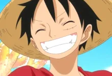 Monkey D. Luffy smiles beneath his straw hat in One Piece.
