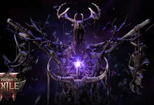 A dark purple ritual structure surrounds a glowing violet core in Path of Exile 2