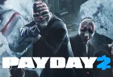 Three masked PAYDAY 2 heisters stand together in official artwork for Update 248
