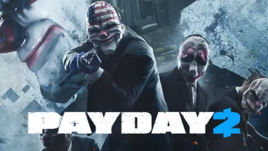 Three masked PAYDAY 2 heisters stand together in official artwork for Update 248