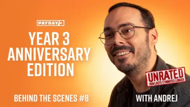 PAYDAY 3 Year 3 Anniversary Edition graphic featuring Andrej and the Behind the Scenes #8 episode title