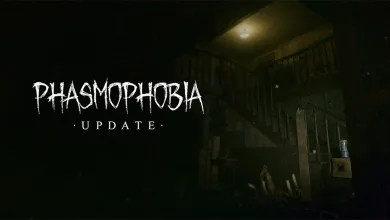 Phasmophobia artwork showing a dark, dimly lit house interior with investigation equipment