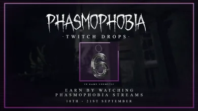 Phasmophobia Twitch Drops graphic showing a numbered 6 charm and the September 18–21 viewing period