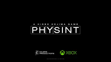 Black PHYSINT title card displaying the Kojima Productions and Xbox logos