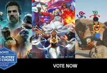 PlayStation Players’ Choice August 2026 graphic showing a three-panel lineup of game artwork, including MARVEL Tōkon: Fighting Souls, with a Vote Now prompt.