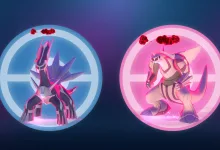 Dynamax Dialga and Dynamax Palkia displayed in blue and pink panels for Pokémon GO Wild Area 2026.