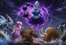 A blue cloud-riding Shadow Thundurus Incarnate raid boss unleashes lightning while icy and rocky Pokémon surround it.