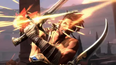The protagonist of Prince of Persia: The Lost Crown fights with two swords amid bright attack effects.