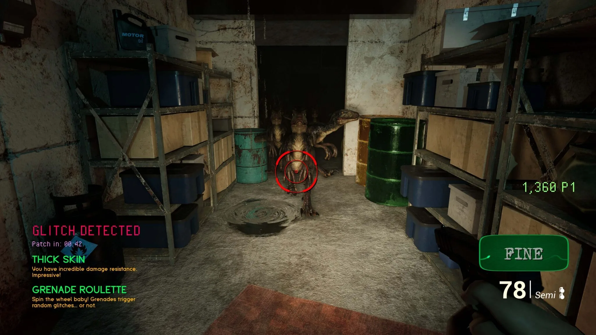 Railbreak DX combat in a dark room with a score counter visible