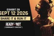 Ready or Not Community Exhibit 28 artwork showing an armored SWAT operator holding a rifle beside text dated September 12, 2026.