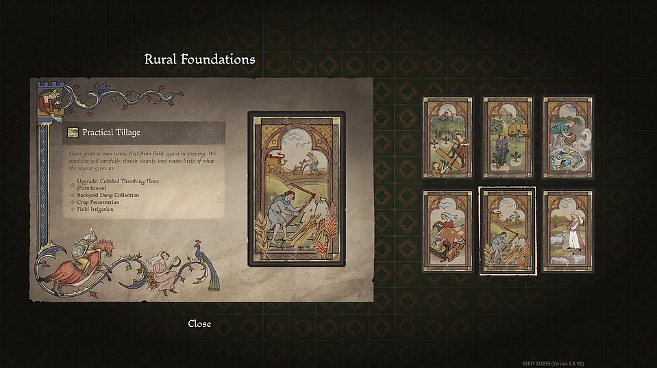 Rural Foundations Development Perks menu in Manor Lords