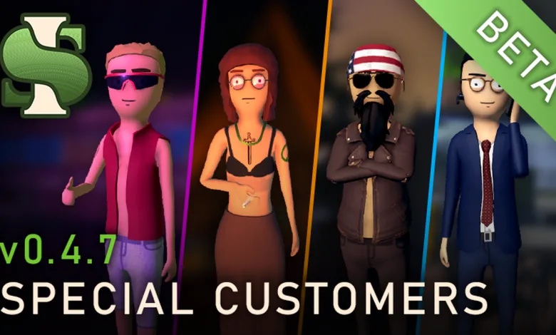 Schedule 1 v0.4.7 beta artwork showing four special customers in separate panels