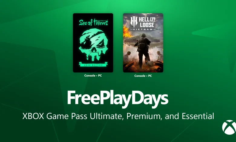 Official artwork showing Sea of Thieves and Hell Let Loose: Vietnam for the Xbox Free Play Days promotion