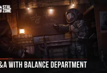An armored STALZONE character points to a chalkboard beside another figure during a Q&A with the Balance Department