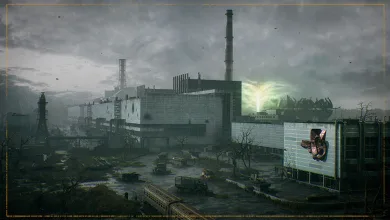 An industrial facility and surrounding wasteland in the Zone from S.T.A.L.K.E.R. 2: Heart of Chornobyl