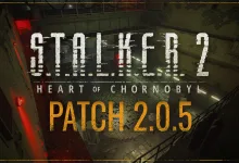 S.T.A.L.K.E.R. 2: Heart of Chornobyl Patch 2.0.5 title graphic over a dim industrial interior.