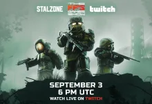 STALZONE promotional artwork showing three armed, armored characters with FPS Games Show and Twitch branding and a September 3 broadcast time of 6 PM UTC