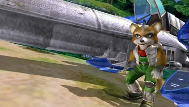 Fox McCloud stands beside an Arwing in Star Fox Adventures