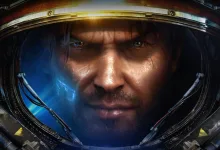 Close-up portrait of a Terran marine in StarCraft 2: Wings of Liberty armor