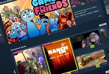Steam storefront page displaying featured games, discounts, and recommendations