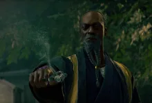 Orpheus, portrayed by Snoop Dogg, stands outdoors at night in STRANGER THAN HEAVEN.