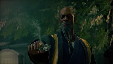 Orpheus, portrayed by Snoop Dogg, stands outdoors at night in STRANGER THAN HEAVEN.