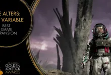 The Alters: Last Variable nominee graphic for Best Game Expansion at the Golden Joystick Awards, alongside an astronaut in a wooded landscape.