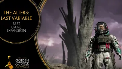 The Alters: Last Variable nominee graphic for Best Game Expansion at the Golden Joystick Awards, alongside an astronaut in a wooded landscape.