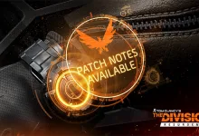 The Division Resurgence patch notes announcement graphic with an orange holographic emblem and official game logo