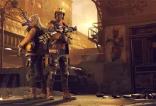Two armed The Division: Resurgence agents stand together on a sunlit urban street