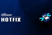 Blue The First Descendant Hotfix graphic with a repair icon