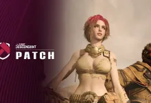 Patch artwork for The First Descendant showing two armed characters, with the game logo and patch label on the left