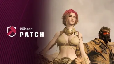 Patch artwork for The First Descendant showing two armed characters, with the game logo and patch label on the left
