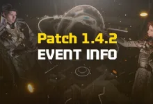 The First Descendant characters shown beside the text Patch 1.4.2 Event Info