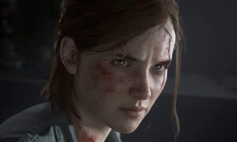 Close-up of Ellie with facial injuries in The Last of Us Part II